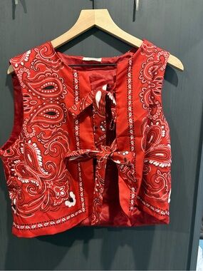 Sunday Red Paisley Tie-Front Crop Top